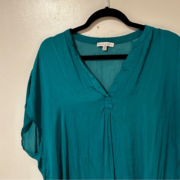 Teal Short-Sleeve V-Neck Blouse - Women - Picture 4 of 4